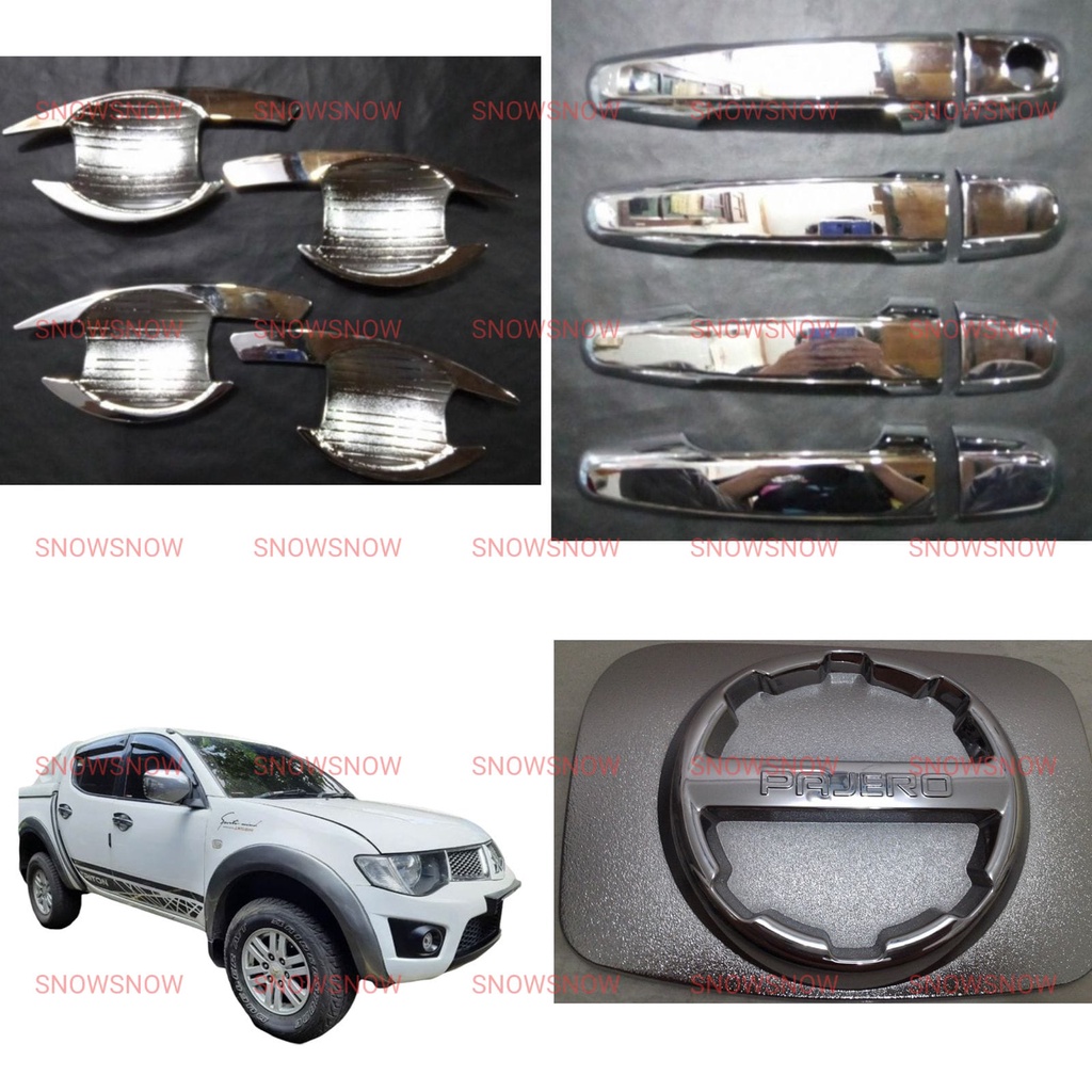 Paket Outer Handle Tank Cover Pajero 2010 2015 Hitam Chrome