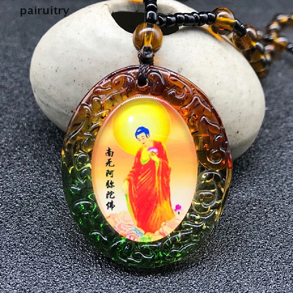 Prt Kalung Tali Dengan Liontin Jimat Buddha Namo Amitabha Kaca Untuk Priawanita PRT