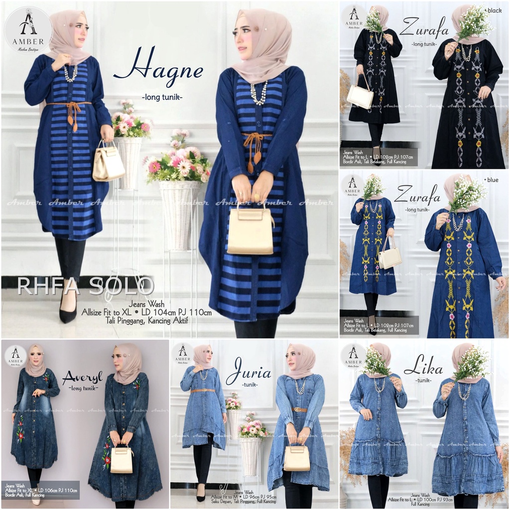 TUNIK JEANS / 18.7 / MARCY SHIRA DHAFITA ELDIA ALANI BORA LIKA SEPTA VERNA / ATASAN / ALLSIZE FIT M-XL/ AMBER