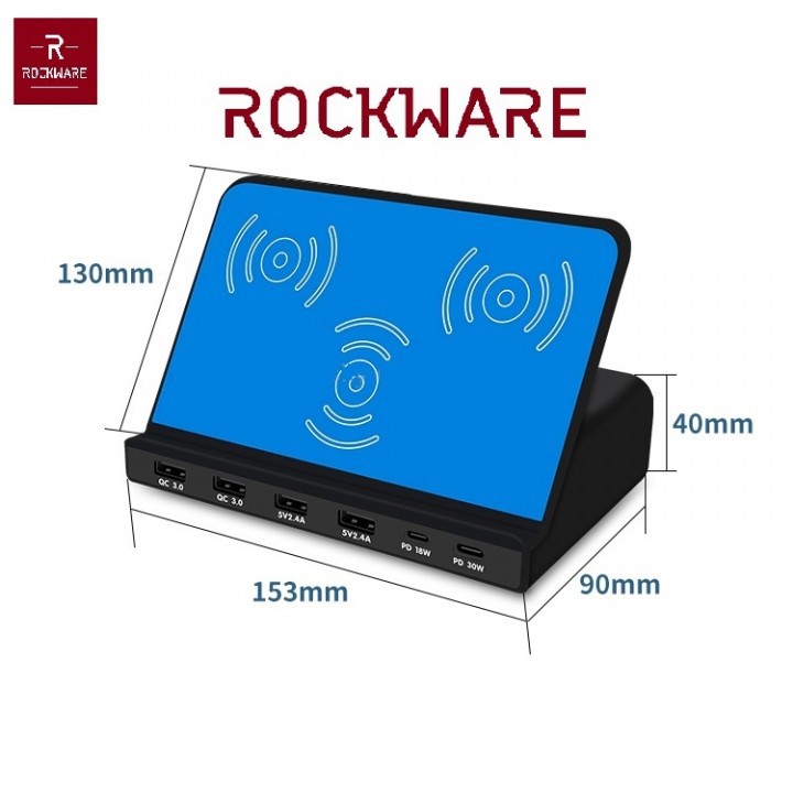 ROCKWARE 819 - 4 USB and 2 PD Port with Qi Wireless Charging - 120W
