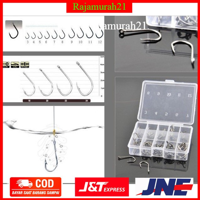 TaffSPORT Long Handled Fishing Hook Ten Division No 3-12 Set / Kail Pancing - Transparent - OMTH99TP