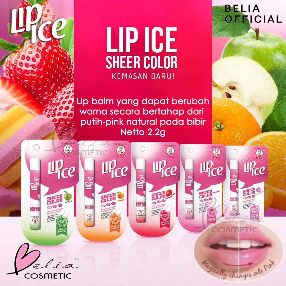 ❤ BELIA ❤ LIP ICE Sheer Color Lip Balm 2.2g | Fruity Lip Balm | Lip On Lip Velvet Matteness | Lipbalm pelembab bibir warna pink natural alami | BPOM