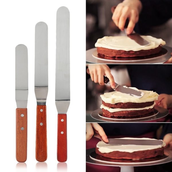 SPATULA BENGKOK LURUS 42 37 32 KAYU CM GG PANJANG TEBAL STENLESS BAKERY CAKE BUTTERCREAM DEKORASI KU