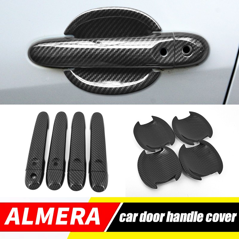 Penutup Mangkok Gagang Pintu Mobil Pola Serat Karbon Mobil Untuk Nissan March/Almera/Note/sunny 2011-2019 Auto Handle Protection Decoration Sticker