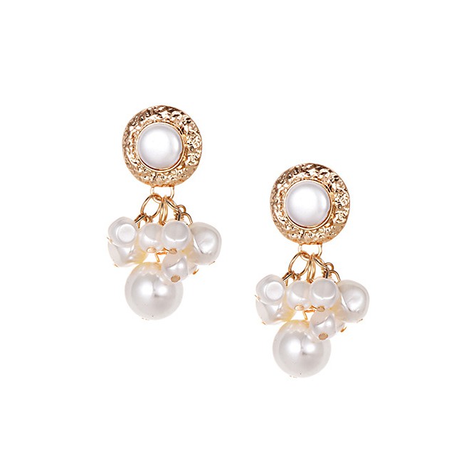 LRC Anting Tusuk Fashion Gold Alloy Pearl Stud Earrings F32185