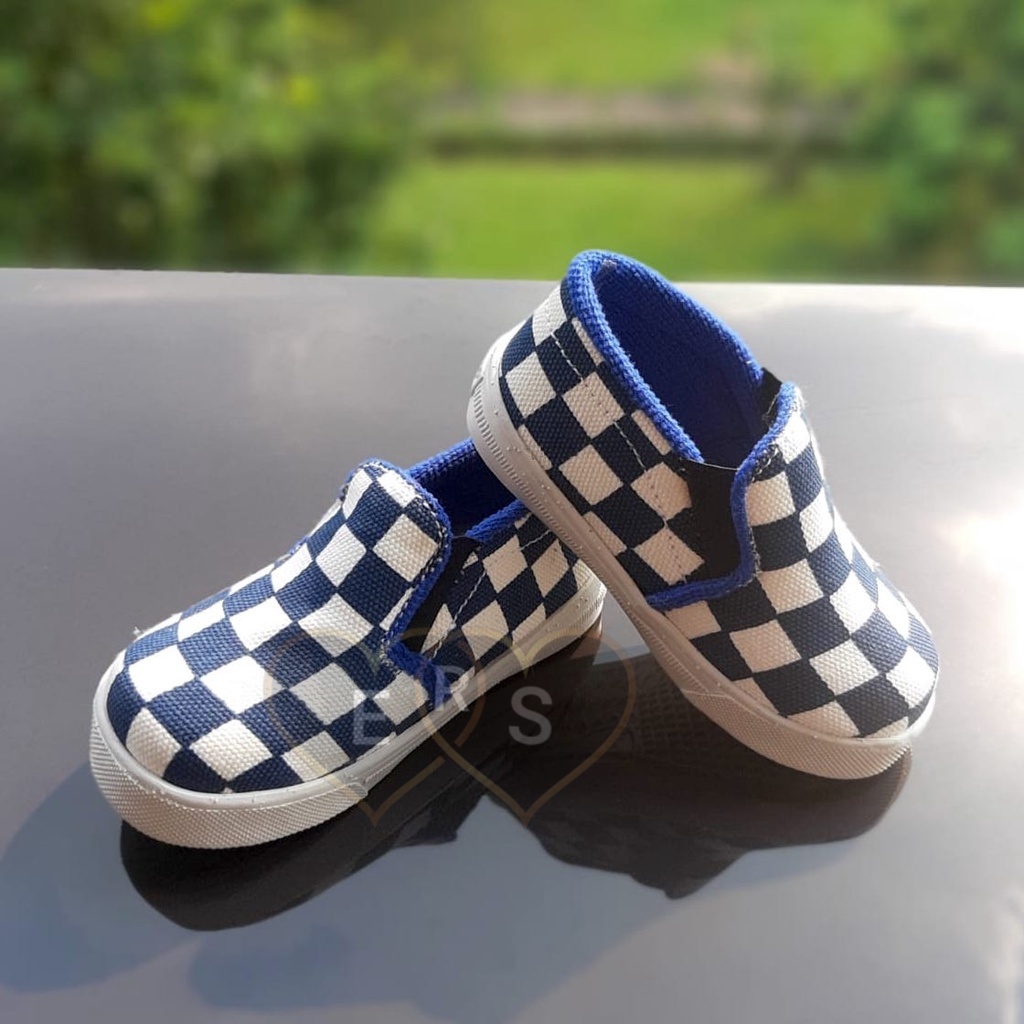 TOKO ERS SOL05 Sepatu Slip On Anak Motif Catur Umur 1 2 3 thn - Kanvas