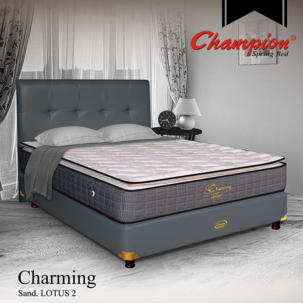 Full Set Kasur Springbed Champion Charming Pillowtop Sandaran Lotus 2 - Kasur Spring Bed Fullset mat
