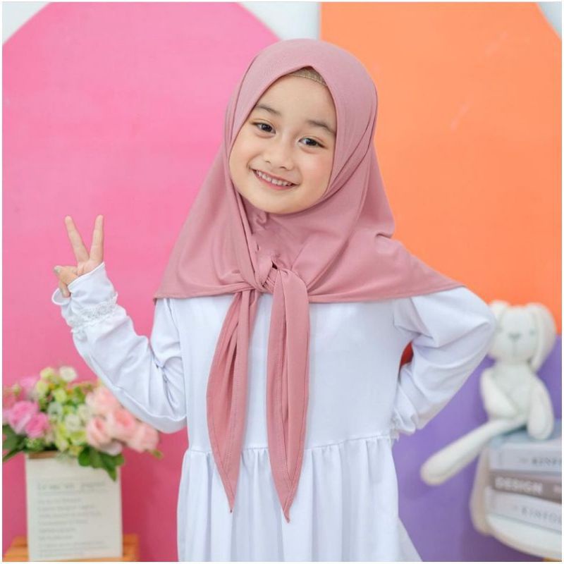 Jilbab Anak SEGITIGA Instan Usia 3-6 Tahun Hijab Anak Lucu Kerudung Pastan Anak Pashmina