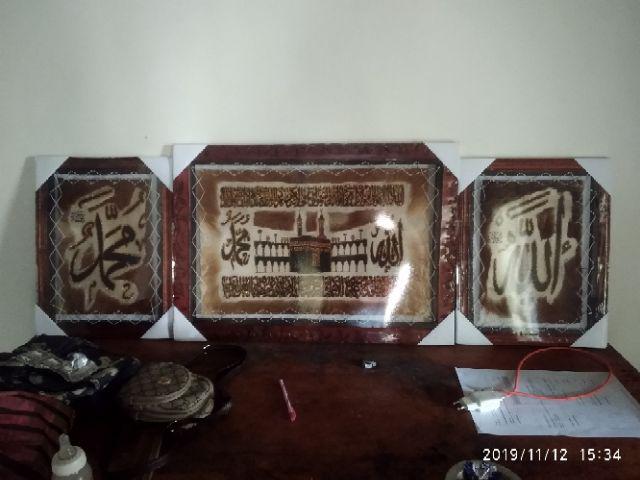 (tak Tertandingi) Kaligrafi Paket Jumbo 3 Pcs Ayat Kursi Kabah Dan Allah Muhammad Plus Pigura