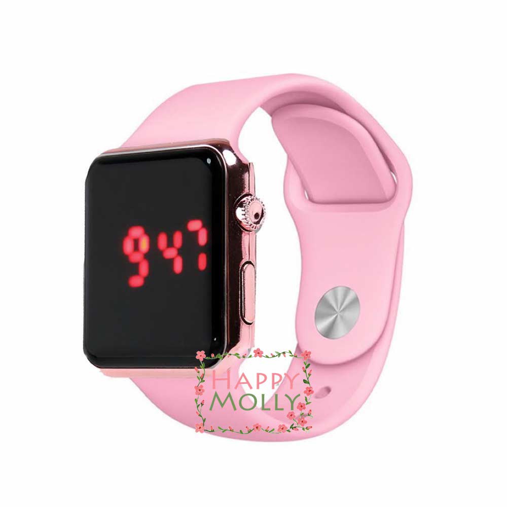 LED Watch [ Baby Pink Rose Gold ] Jam Tangan Digital Pria &amp; Wanita - Strap Rubber