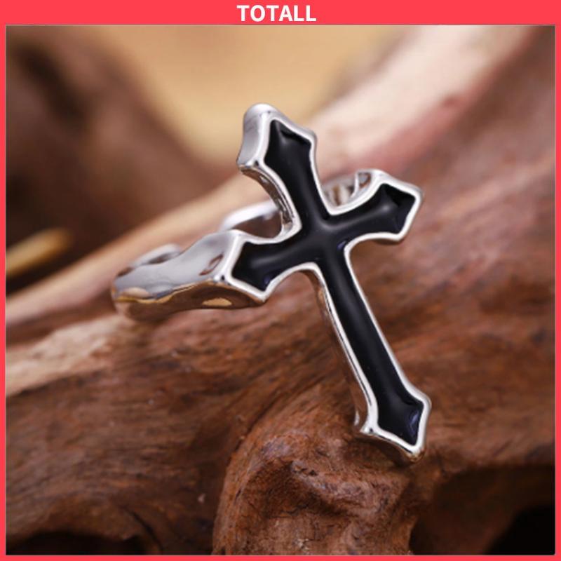 COD Retro Fashion Cross Cincin Pria Wanita Minyak Menetes Punk Jari Telunjuk Tren Cincin Hitam-Totall