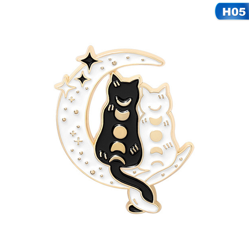 Bros Pin Enamel Bentuk Kucing Hitam Putih Untuk Hadiah Teman