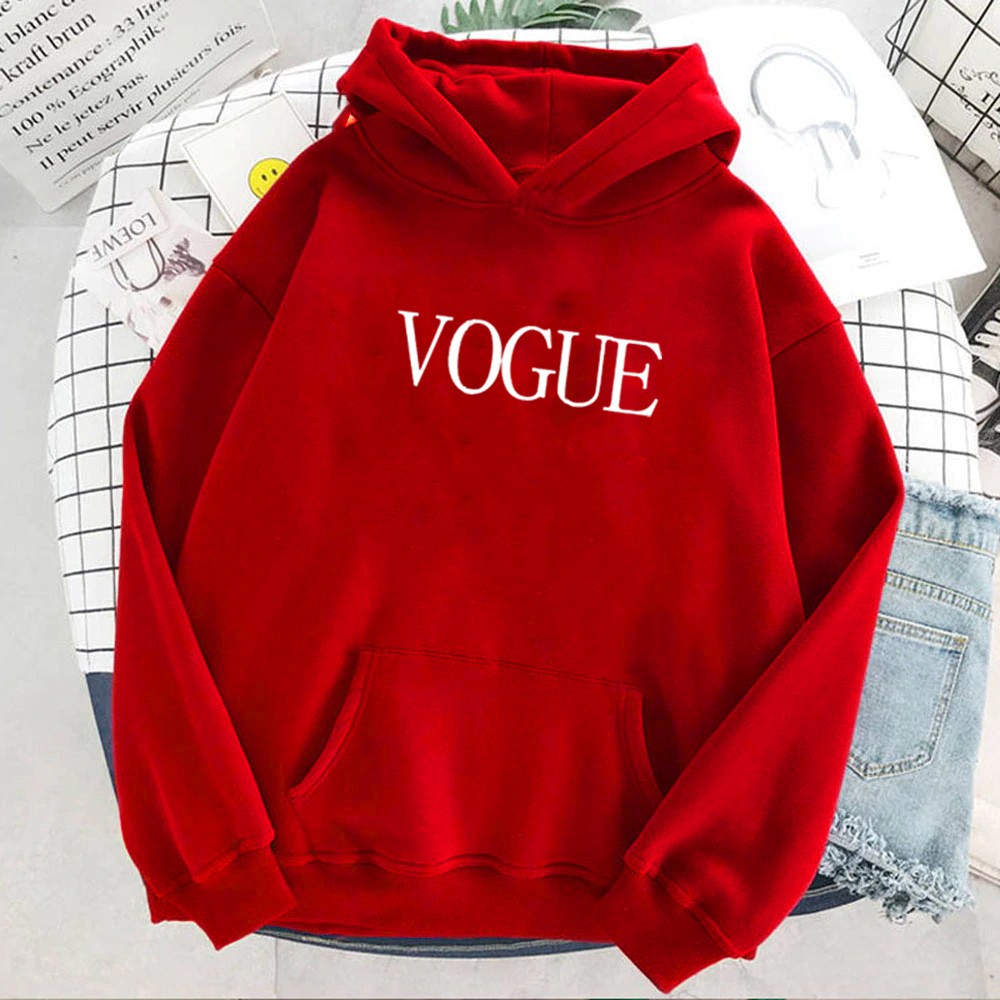 Modis Fashion Sweater Hoodie wanita Lengan Panjang  Babyterry VOGUE -Merah