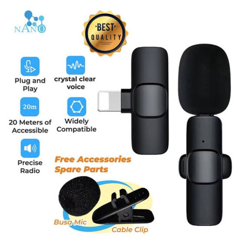 K8 K9 Microphone Wireless MIC Clip On Vlog Smartphone TYPE C /IPHONE