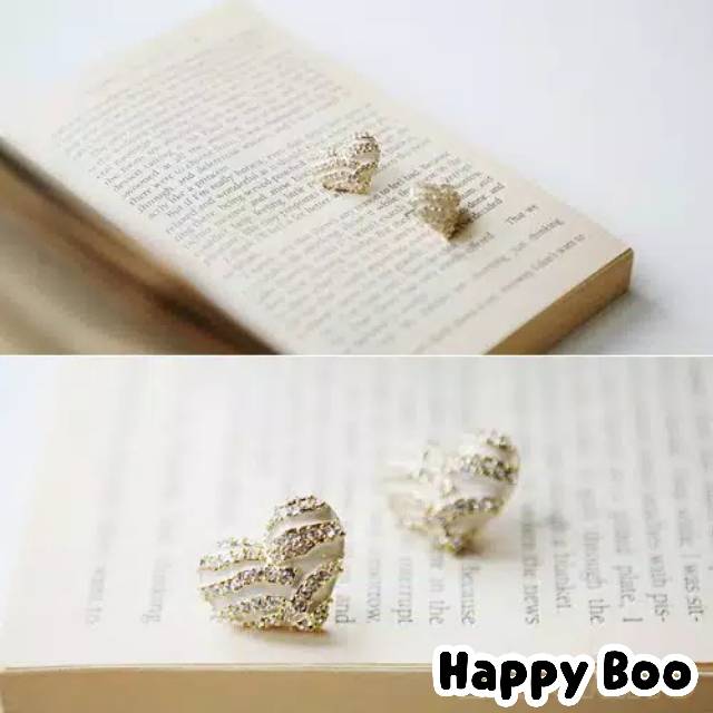 Anting love putih kilat korea stainless anting lopi import stainless