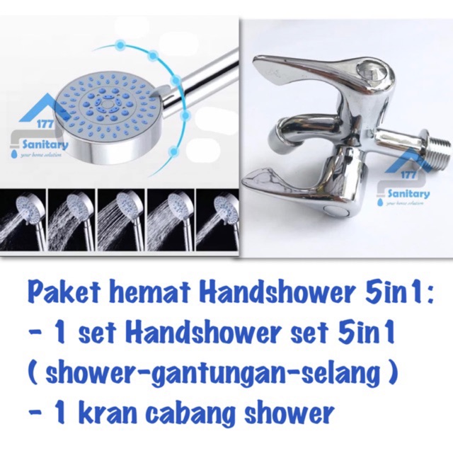 Paket Hand Shower mandi Murah 913 DB- HandShower 5in1 Dan Kran Cabang DB26 Semprotan Air