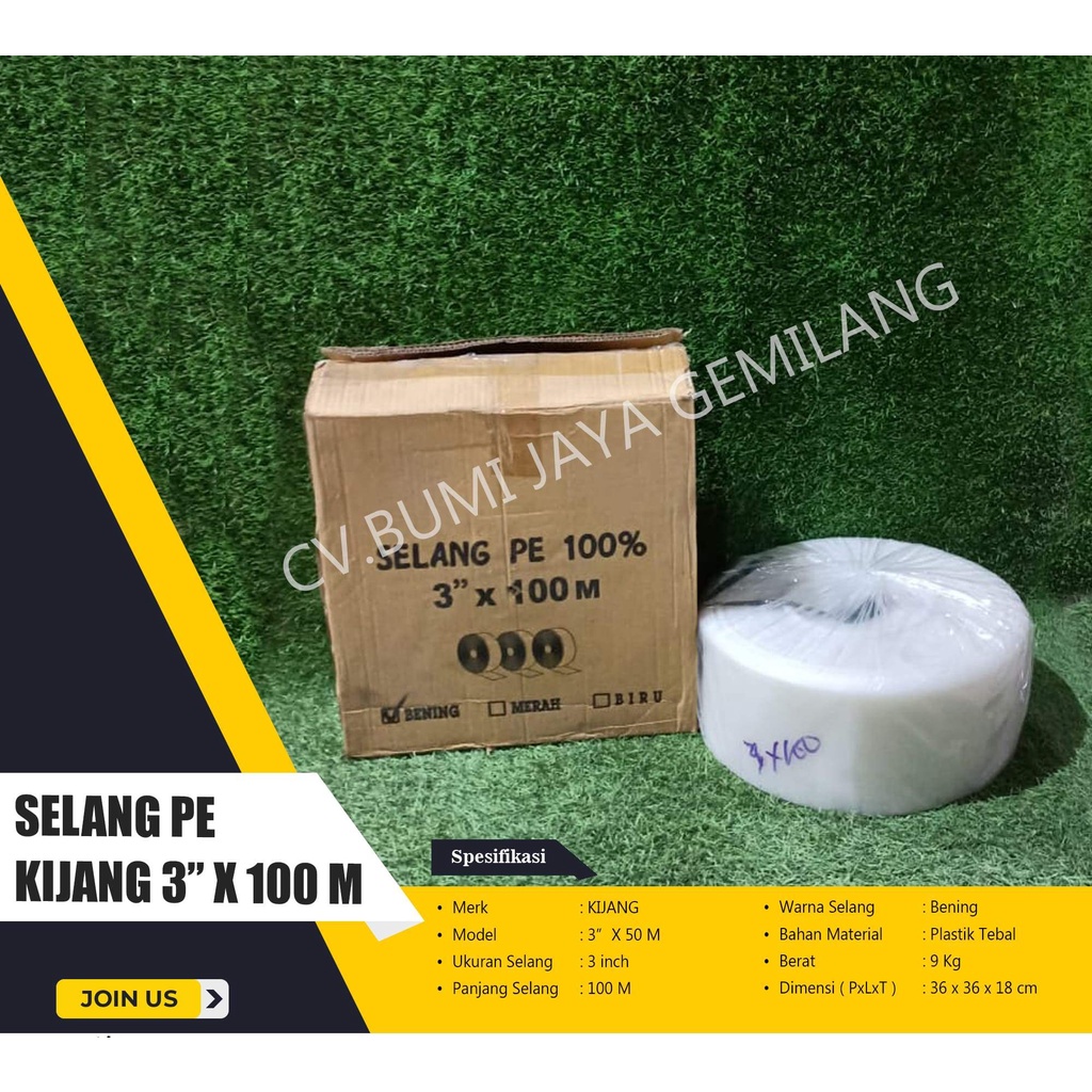 SELANG BENING / SELANG PLASTIK KIJANG PE 3" x 100 METER