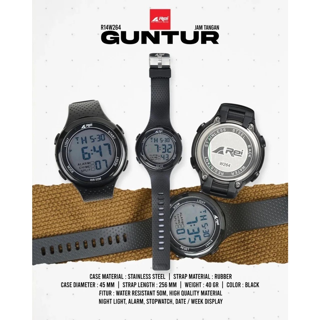New Arrival Jam Tangan Digital Guntur Pria Arei Rei - Hitam
