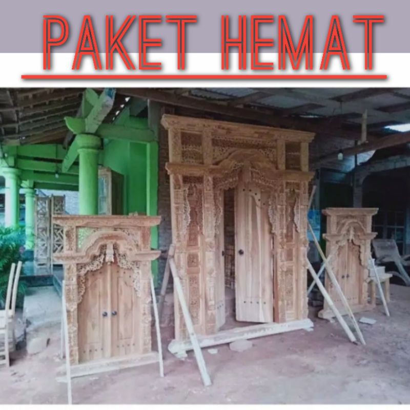 pintu dan jendela gebyok ukir jati jepara satu paket