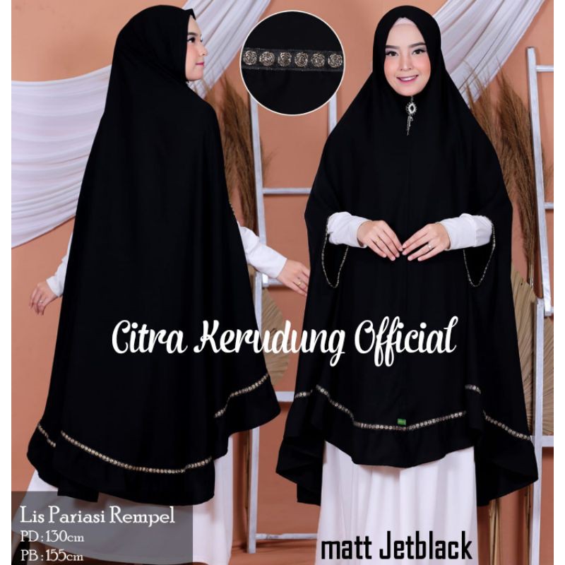 Hijab Syari Jetblack model Bolong Lengan Variasi Rempel Lis Bintik Cantik