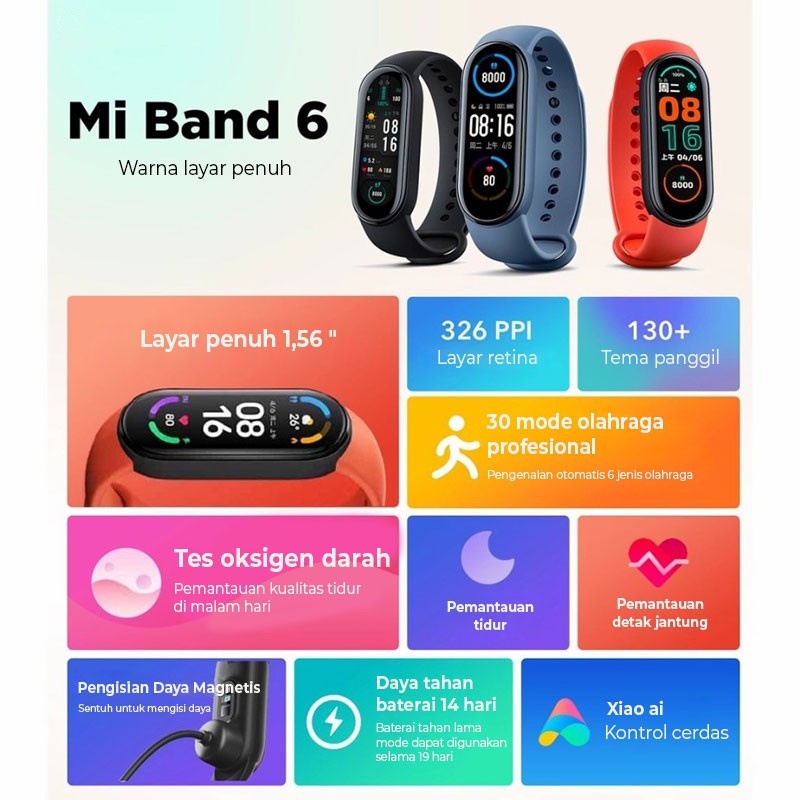 Xiaomi Mi Band 6 AMOLED Smart Band SpO2 Blood Oxygen Garansi Resmi TAM