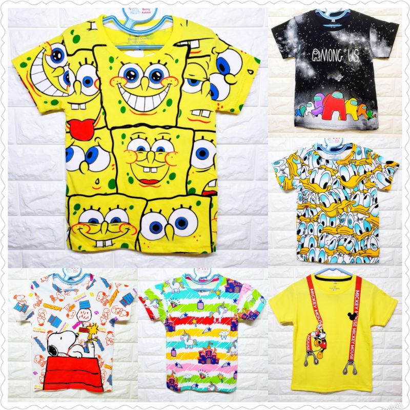 size 16 LD78 kaos KIDS anak lucu 7-10th katun combed karakter fullprint