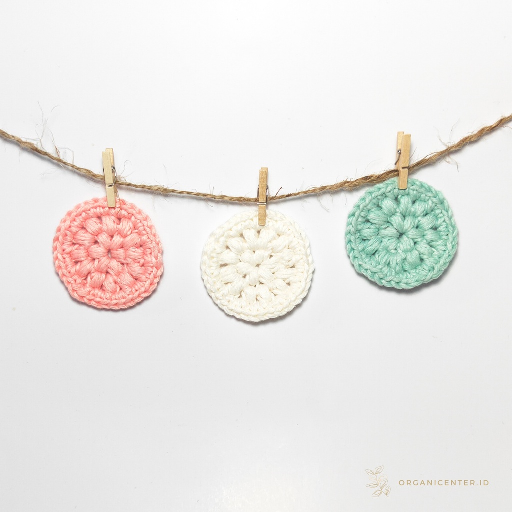 Cotton Pad Reuseable Organicenter Kapas Wajah Muka Penghapus Pembersih Make Up Face Scrubbies Rajut Crochet Zero Waste Eco Friendly Ramah Lingkungan Make Up Remover