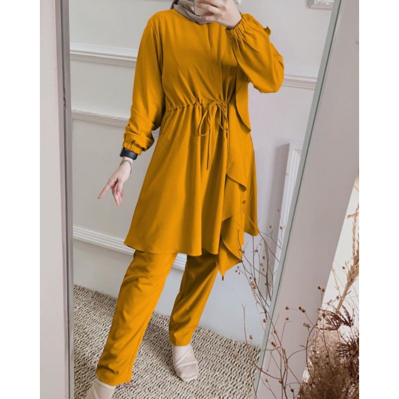 P01 Us Stelan Tunik Terbaru 2020/Stelan Tunik Pelagio Muslim/Set 2in 1 Baju Dan Celana Pesta Wanita/