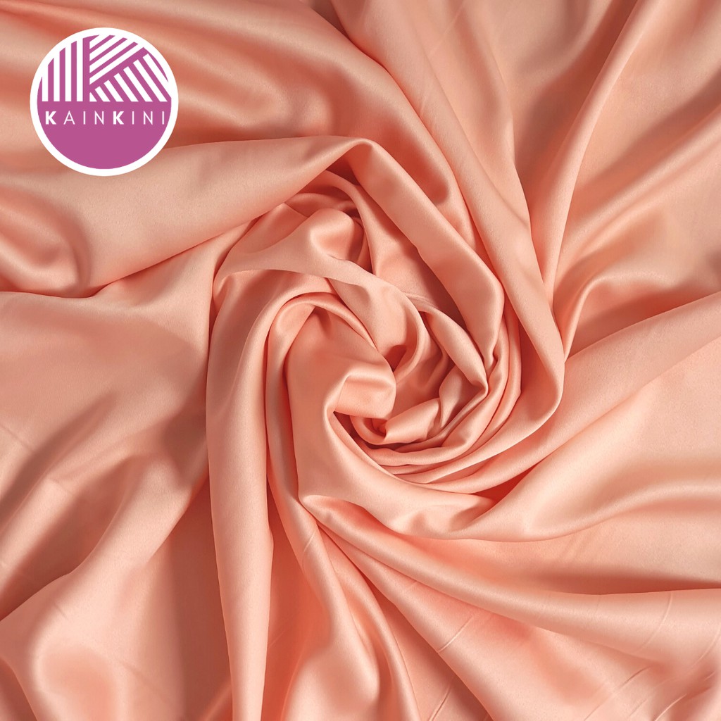 (½ Meter) Kain Satin Velvet Premium Grade A Sateen Kilap Doff Kainkini -  Peach Pink Salmon Salem ( Bahan Kebaya Hijab Gamis Seragam Bridesmaid Background Backdrop )