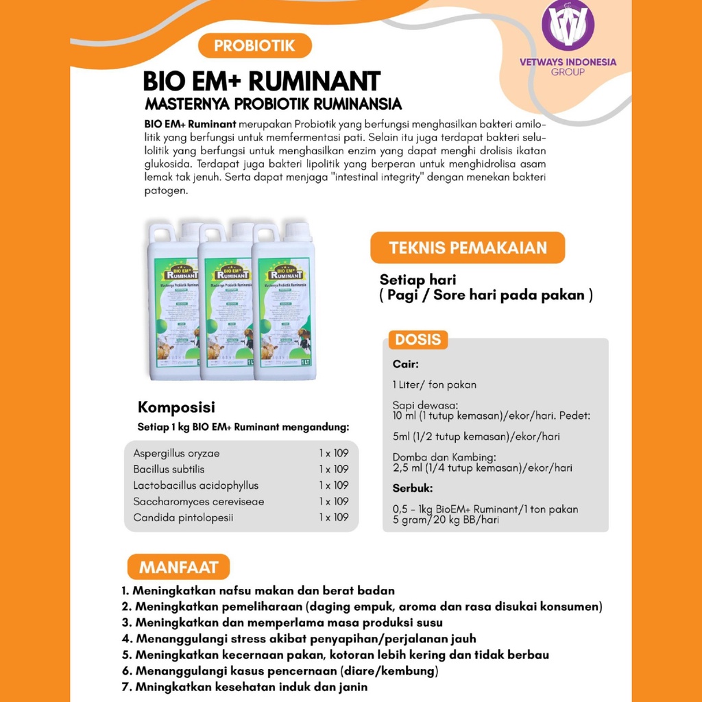 Probiotik Serbuk Ternak BIO EM+ 1 Kg Ruminant - probiotik sapi - Probiotik Kambing BIO EM+ RUMINANT Serbuk | Probiotik Ternak Sapi Kambing Domba | Apoternak