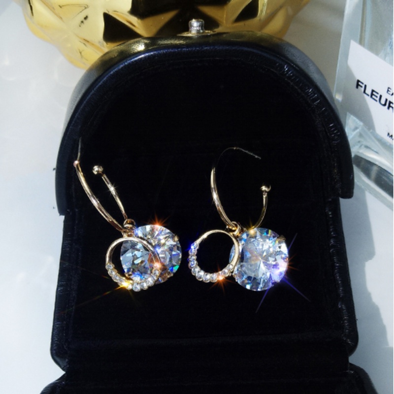 1 Pair Korean Version Fashion Inlay Zircon Crystal Pendant Earrings