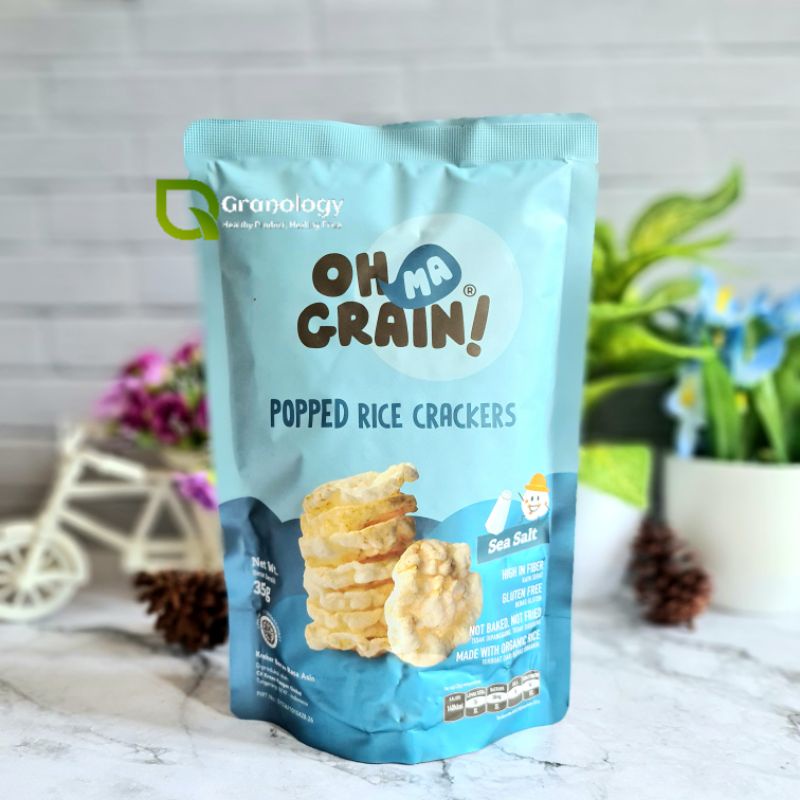 Oh Ma Grain Popped Rice Crackers / Snack Kreker 35 gram - Sea Salt