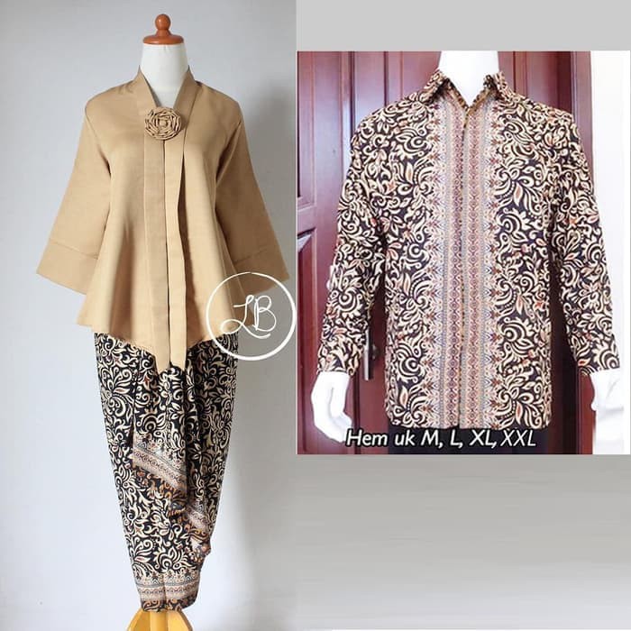 SETELAN KEBAYA COUPLE / BATIK COUPLE MODEL FLOY GOLD 68 DAN KEMEJA