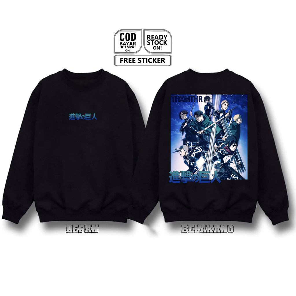 SWEATER CREWNECK ANIME ATTACK ON TITAN SHINGEKI NO KYOJIN SNK AOS MANGA BAJU JEPANG EREN JAEGER SIGN