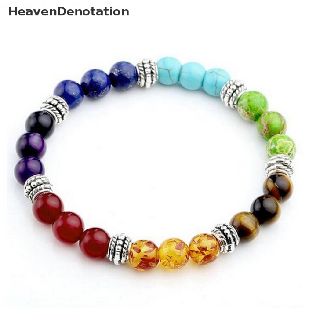 1pc Gelang Manik-Manik Batu Permata 7 Chakra Lava Rock Reiki Untuk Wanita