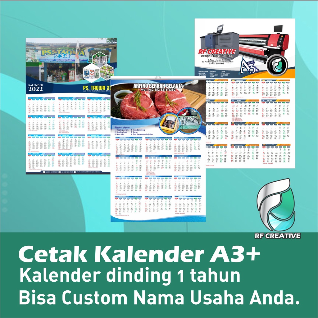 

Cetak A3+ Kalender Dinding 2022 Custom Foto Bahan Art Carton 210 / 1 Tahun / Ukuran A3+ / Kalender Promosi / Instansi / Usaha / Familly /