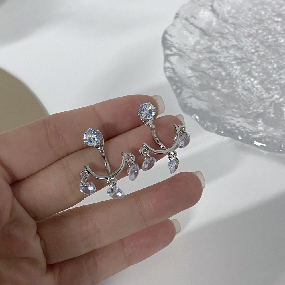 Korea Fashion Crystal Rumbai S925 Silver Pin Earrings Ins Anting Wanita Sederhana Dan Serbaguna