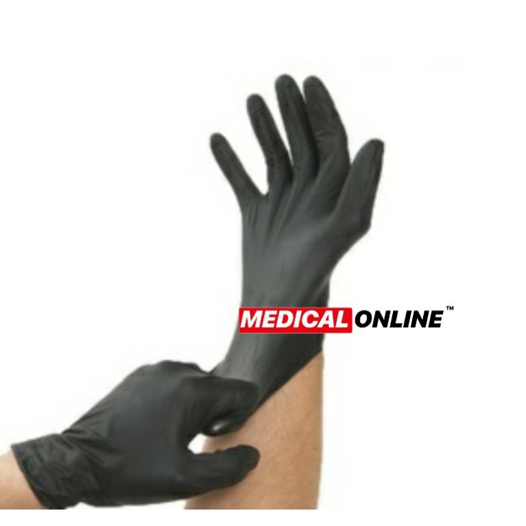 SARUNG TANGAN SENSI NITRILE HITAM BLACK EDITION POWDER FREE ISI 100 PER BOX MEDICAL ONLINE MEDICALONLINE