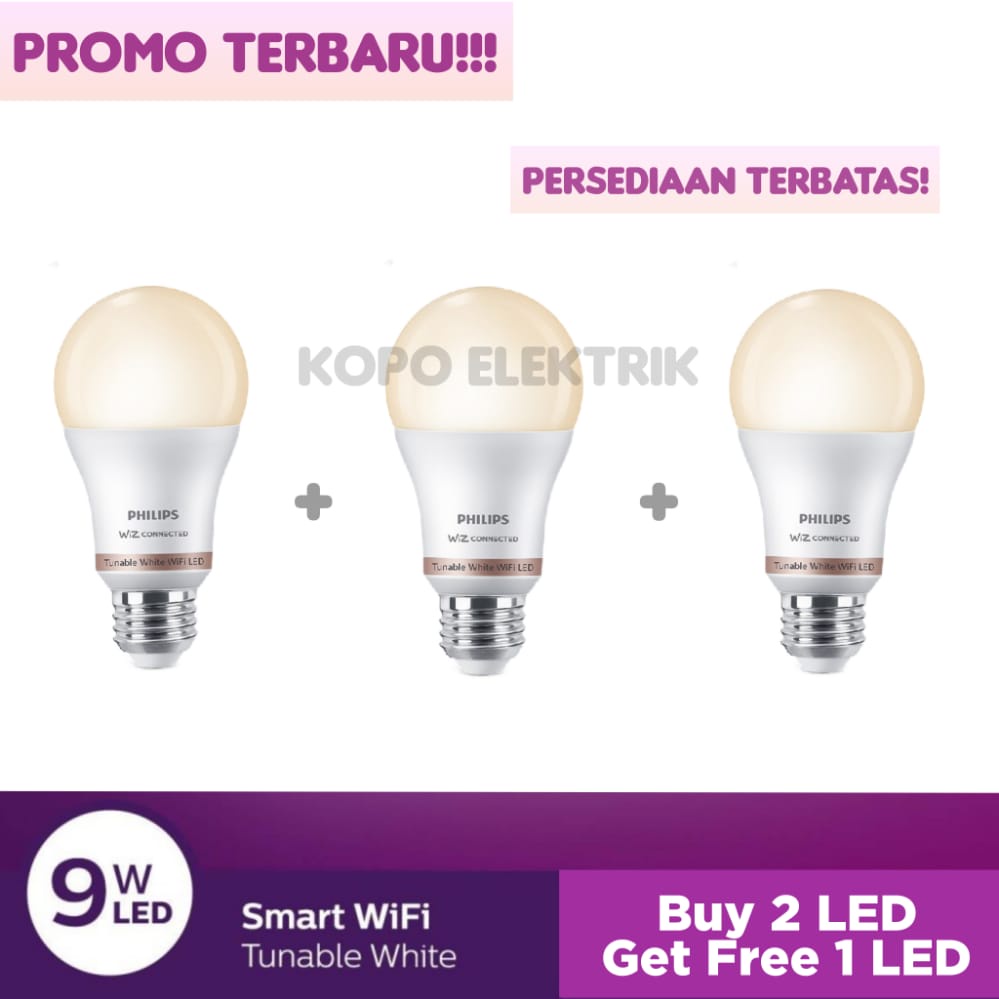 PROMO!! Lampu LED WiFi PHILIPS 9W Original Putih Beli 2 Gratis 1 Lampu Smart Wifi Tunable