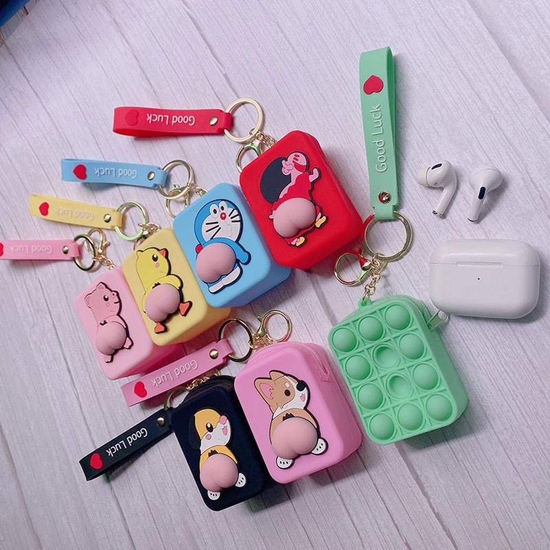 Ready✅Push Pop It Fidget purse bag with key ring Wallet Coin Bag Keyring Multicolor Mini Bag Stress Reliever Fidget Toy