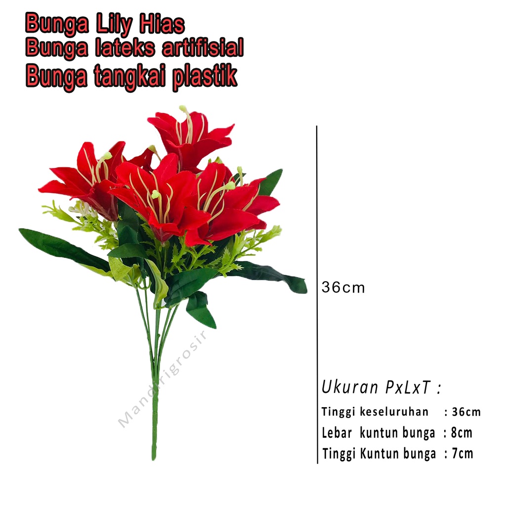 Bunga Lily* Bunga lily lateks artifisial* bunga tangkai plastik * Bunga hias