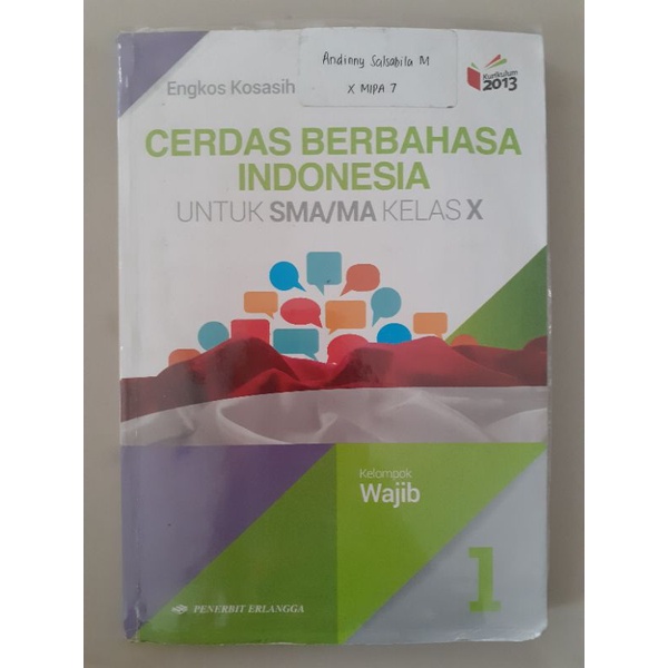 Buku Paket Cerdas Berbahasa Indonesia Erlangga SMA kelas 10