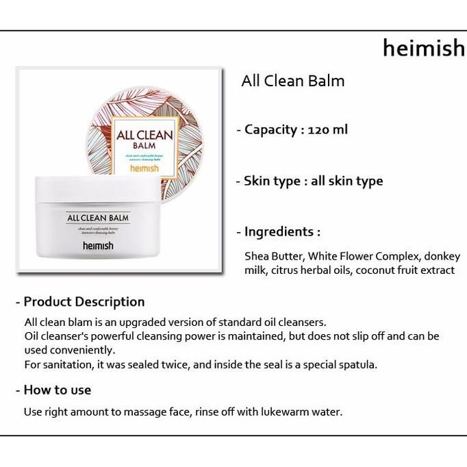 Bpom Heimish All Clean Balm 120Ml / Cleansing Balm Heimish