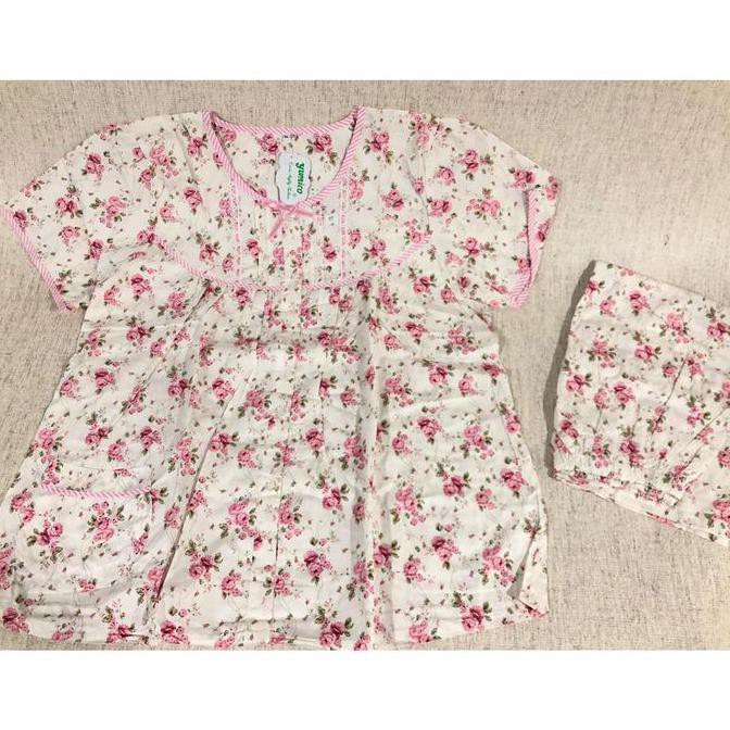 Yumico Baju Tidur Piyama Wanita Pajamas Katun Stxl - Roses3 - Merah Muda Tokyoolshop_