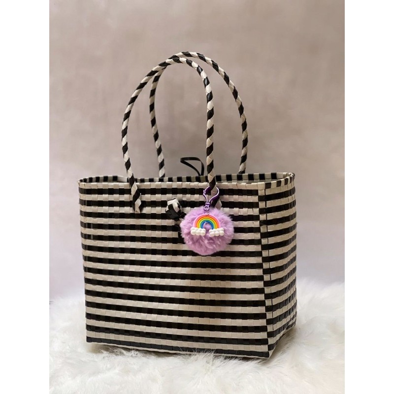 Tas Anyaman Wanita Kiara Advan Stripe Black and White Cantik/ Tas Anyaman Wanita XL Bagus