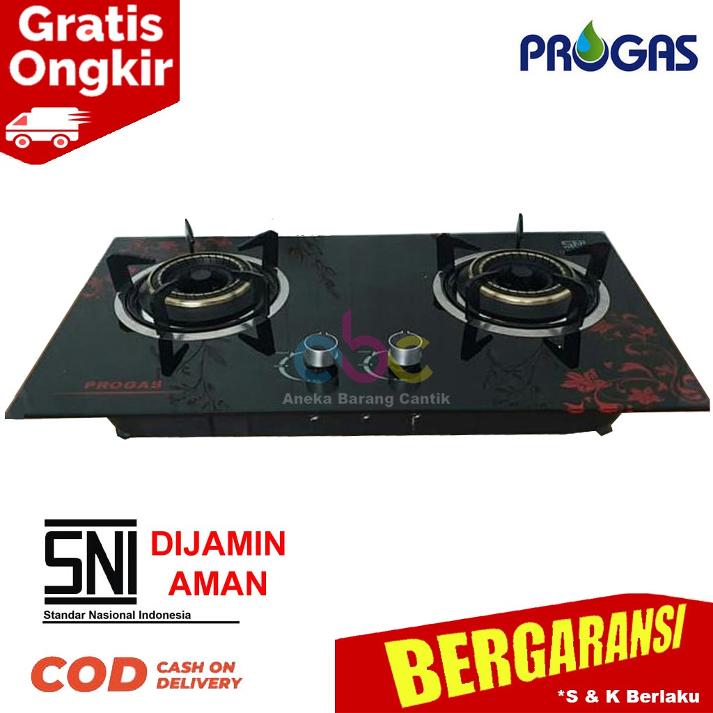 Kompor Tanam Gas Kaca Progas Hitam Tempered Glass 2 tungku Super Irit