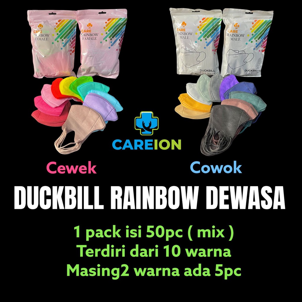 Masker Warna Warni Duckbill Masker Pelangi Duckbill Rainbow isi 50 mix