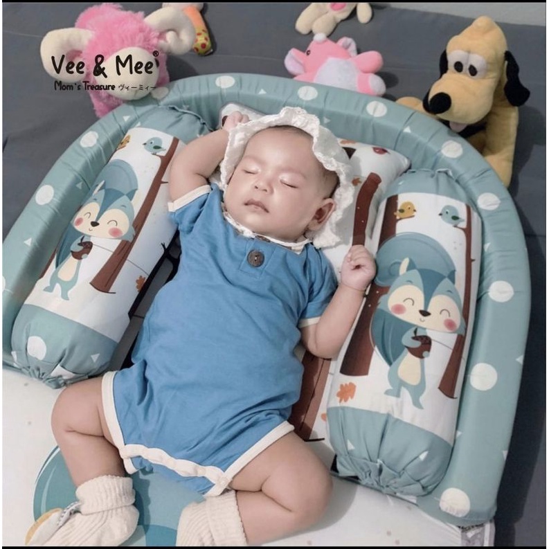 [2 Kg] Vee &amp; Mee Kasur Bayi Lipat Bumper Anti Bakteri + Kelambu Squirrel Series -  VMK 1030