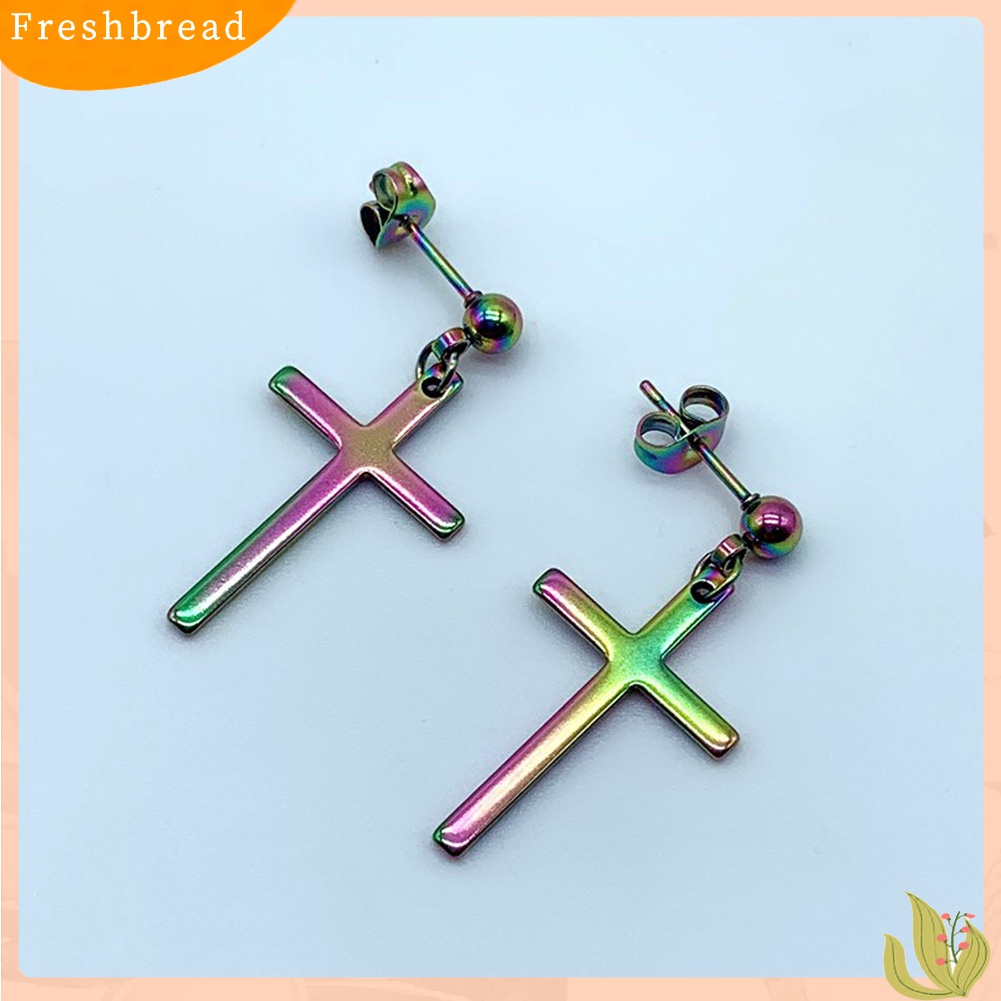 【 Fresh 】 1Pc Anting Tusuk Model Salib Bahan Stainless Steel Gaya Punk untuk Pria / Wanita