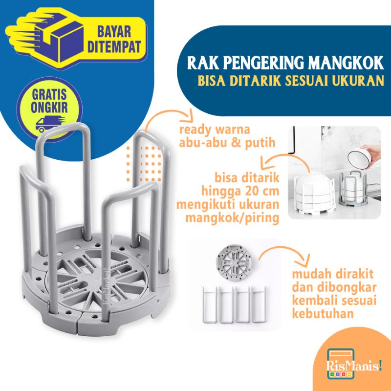 RETRACTABLE BOWL DRYING HOLDER - Rak Bulat Pengering Mangkok Cuci Piring Organizer Dapur Alat Makan